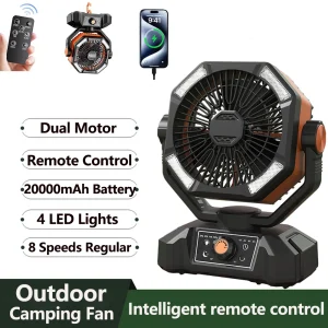Camping Fan with 8 Speeds & 4 LED Lantern