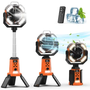 4-in-1 portable rechargeable fan with stand, spray & LED Light